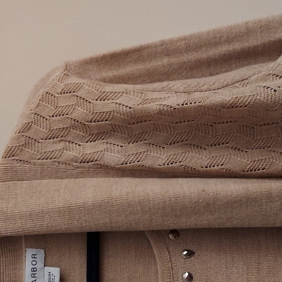 SAG HARBOR Open Cardigan Tan Knit Sweater with Attached Beaded Tank Top sz M - Picture 5 of 13